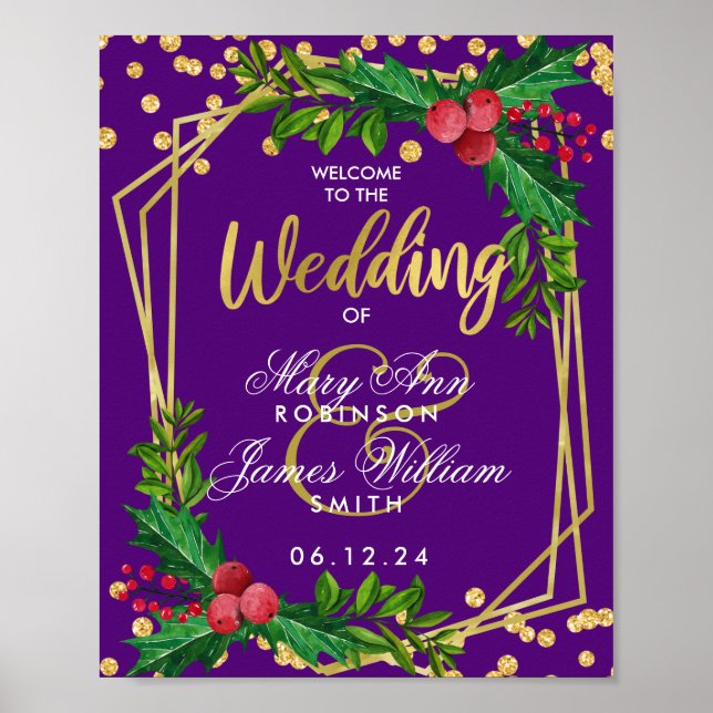 Welcome Gold Purple Holiday Wedding Holly Poster (Front)