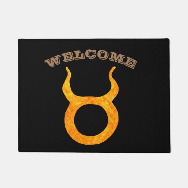Welcome Gold Taurus Zodiac Astrology Sign Doormat (Front)
