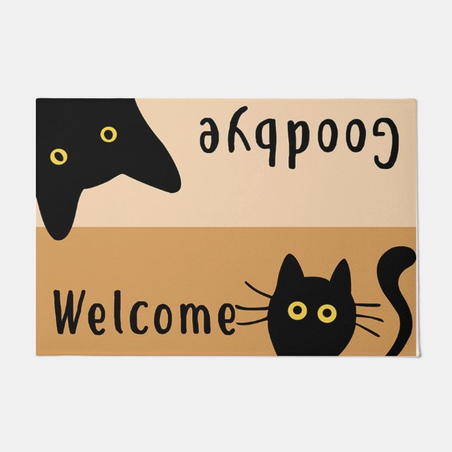 Welcome Goodbye Cat Doormat, Cute Black Cat Doormat (Front)