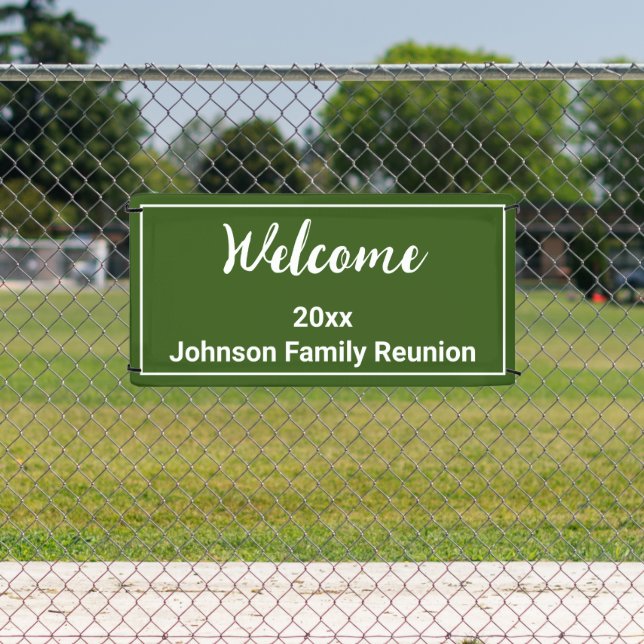 Welcome Green and White Name Family Reunion Banner (Insitu)