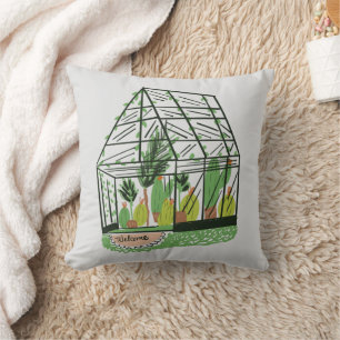 Welcome Green House Botanical Cactus Plants Art Cushion