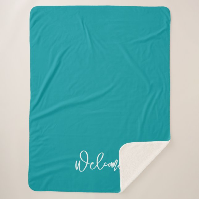 Welcome Guest Blue Green Sherpa Blanket (Front)