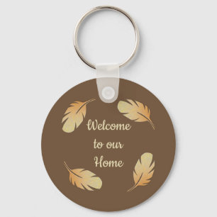 Welcome Guest Vacation House Access Key Feather Ring