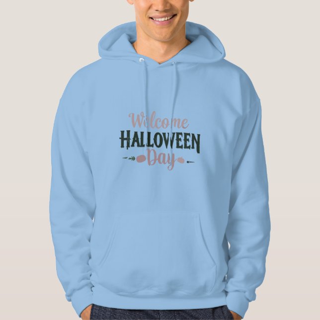 Welcome Halloween Day Typography Design Hoodie (Front)