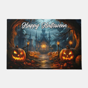 Welcome   Happy Halloween Nefarious Pumpkins Doormat