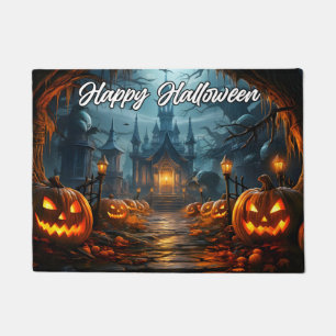 Welcome   Happy Halloween Nefarious Pumpkins Doormat
