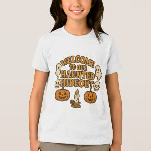 Welcome Haunted Hideout Cute Kids Halloween Tri-Blend Shirt