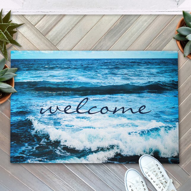 Welcome Hawaii Turquoise Blue Ocean Waves Photo Doormat (Creator Uploaded)