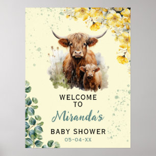Welcome Highland Cow Baby Shower Poster