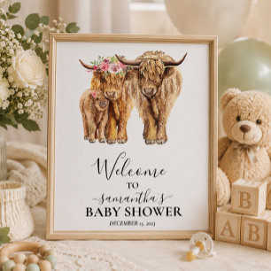 Welcome Highland Cow Couples Baby Shower Poster
