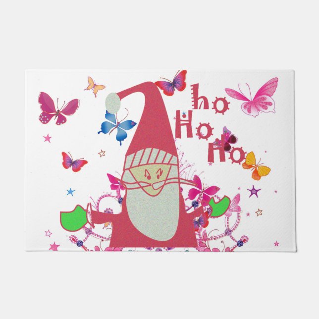 Welcome Hohoho Lovely Merry Christmas  Butterfly Doormat (Front)