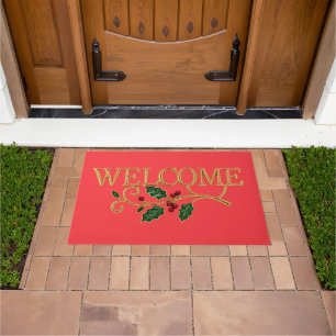 Welcome holly christmas guest  doormat