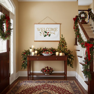 Welcome holly christmas guest  hanging tapestry