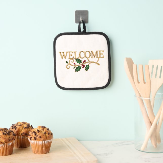 Welcome holly christmas guest  pot holder (Insitu(Hanging))