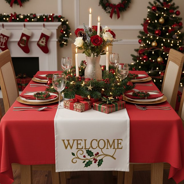 Welcome holly christmas guest  short table runner (Creator Uploaded)