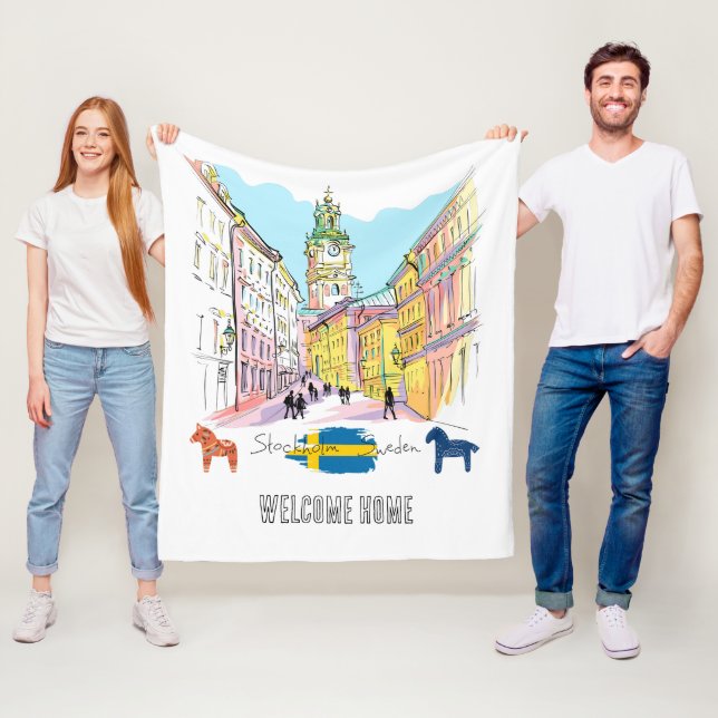 Welcome home add your text Stockholm Sweden White Fleece Blanket (In Situ)