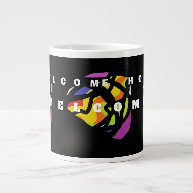 WELCOME HOME ART PATTERNS ON BLACK LARGE COFFEE MUG (Front)