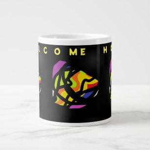 WELCOME HOME ART PATTERNS ON BLACK LARGE COFFEE MUG