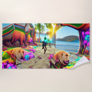 Welcome Home Beach Family Labrador Retriever Dog Beach Towel