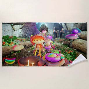Welcome Home Beach Family Mushrooms and Fairies Beach Towel