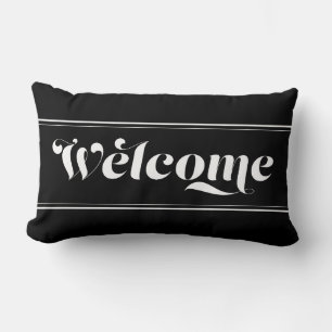 Welcome Home Black & White Script Chic Calligraphy Lumbar Cushion