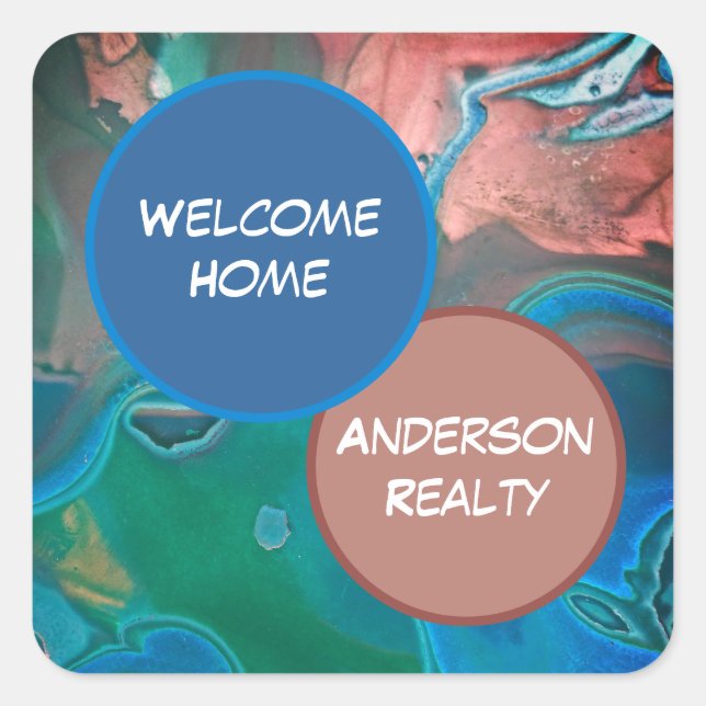 Welcome Home Blue Gemstone Realty Business Promo Square Sticker (Front)