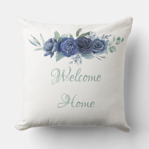 Welcome Home Blue Rose Throw Pillow