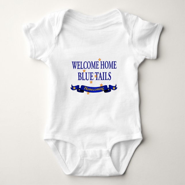 Welcome Home Blue Tails Baby Bodysuit (Front)