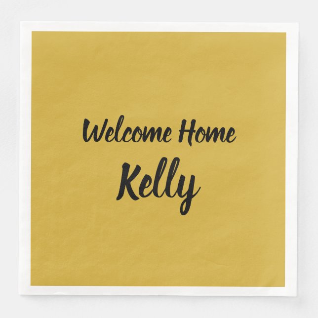 Welcome Home Brush Brushstroke Script Gold Napkin (Front)