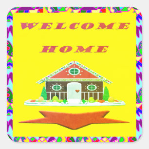 WELCOME HOME CAKE DESIGN SQUARE STICKER