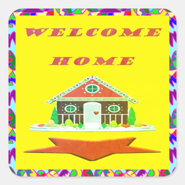 WELCOME HOME CAKE DESIGN SQUARE STICKER (Front)