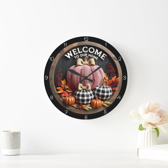 Welcome Home Cosy Autumn Pumpkins Large Clock (Home)