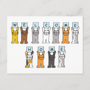 Welcome Home Cute Cartoon Cats Postcard