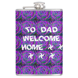 WELCOME HOME DAD COLOR PURPLE MIXED HIP FLASK