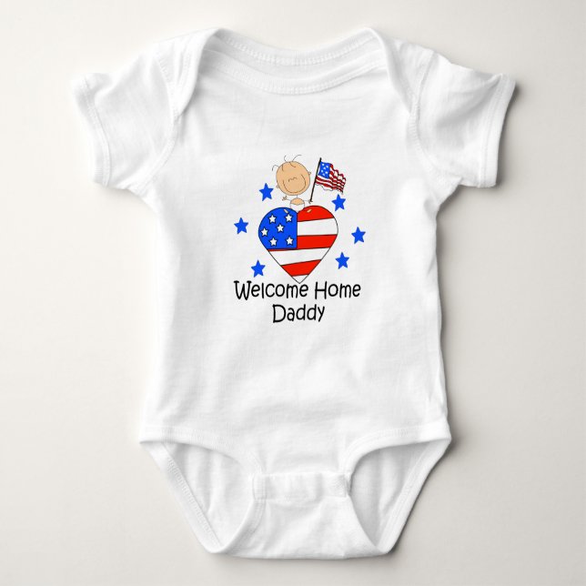 Welcome Home Daddy Stick Figure Baby Bodysuit (Front)