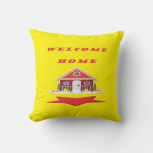 WELCOME HOME DESIGN BRIGHT RED AND HAPPY  CUSHION