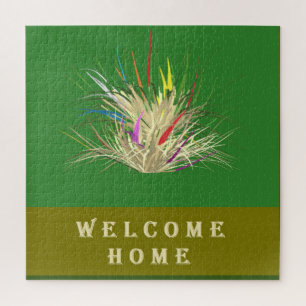 WELCOME HOME DESIGN EARTH COLORS TWO TONE GREEN JIGSAW PUZZLE