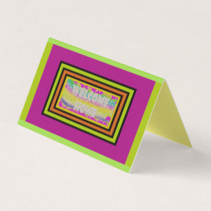 welcome home design purple green red bordered      business card