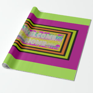 welcome home design purple green red bordered  lat wrapping paper