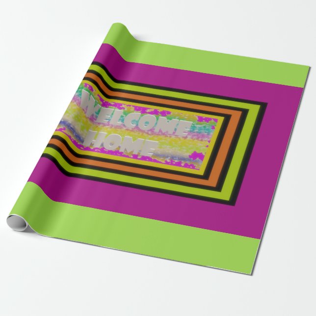 welcome home design purple green red bordered  lat wrapping paper (Unrolled)