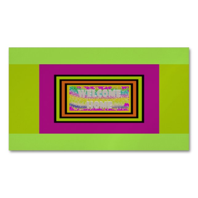 welcome home design purple green red bordered      	Magnetic business card (Front)