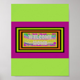 welcome home design purple green red bordered poster