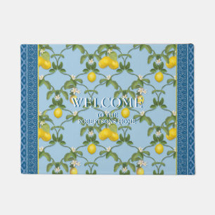 Welcome Home Family Name Citrus Lemon Trellis Art Doormat