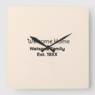 Welcome home family name est. Year guest house Square Wall Clock