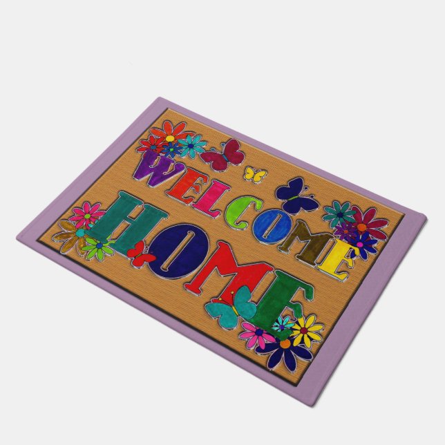 Welcome Home Floral Art Doormat (Angled)