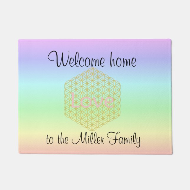 Welcome Home flower of life love Doormat (Front)