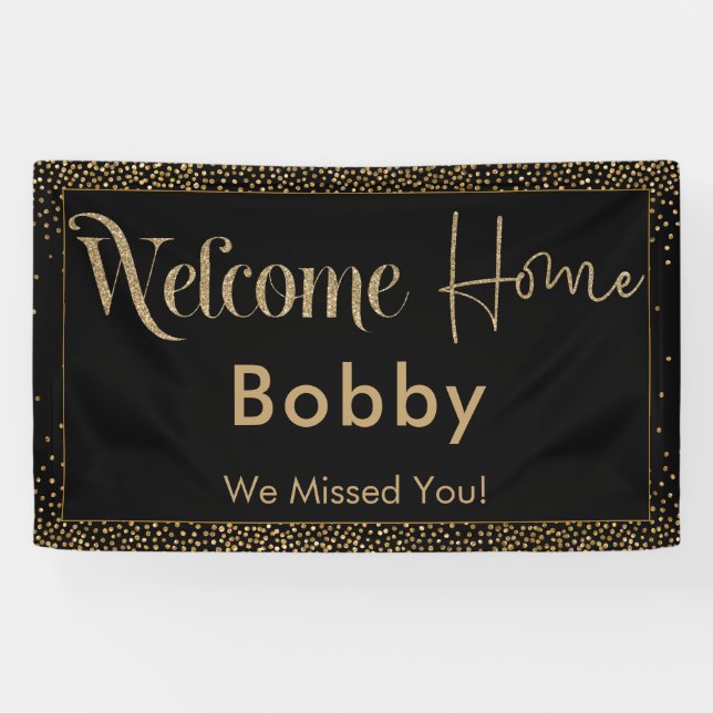 Welcome Home Gold Confetti, Black Banner (Horizontal)