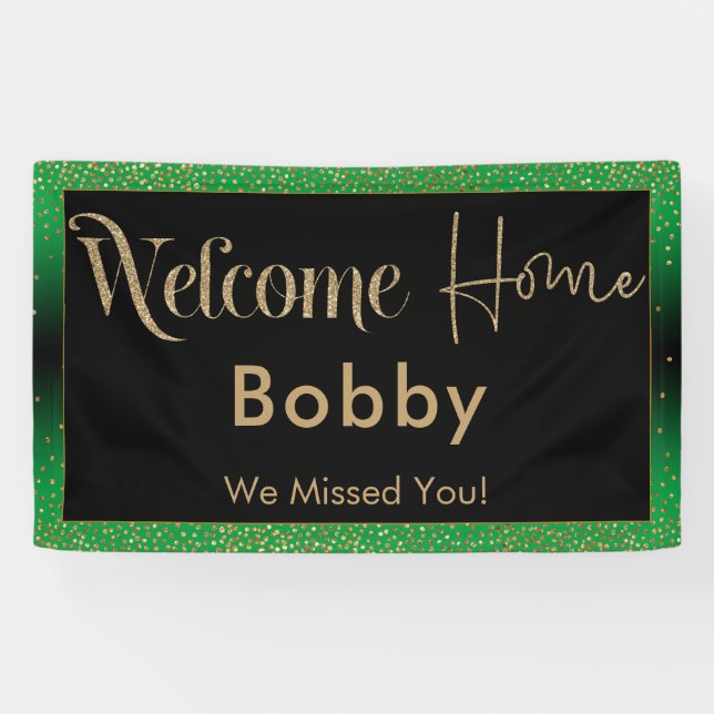 Welcome Home Gold Confetti, Bright Green Banner (Horizontal)