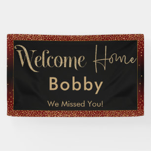 Welcome Home Gold Confetti, Burgundy Red Banner