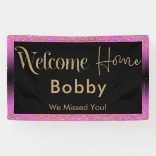 Welcome Home Gold Confetti, Pink Black Ombre Banner